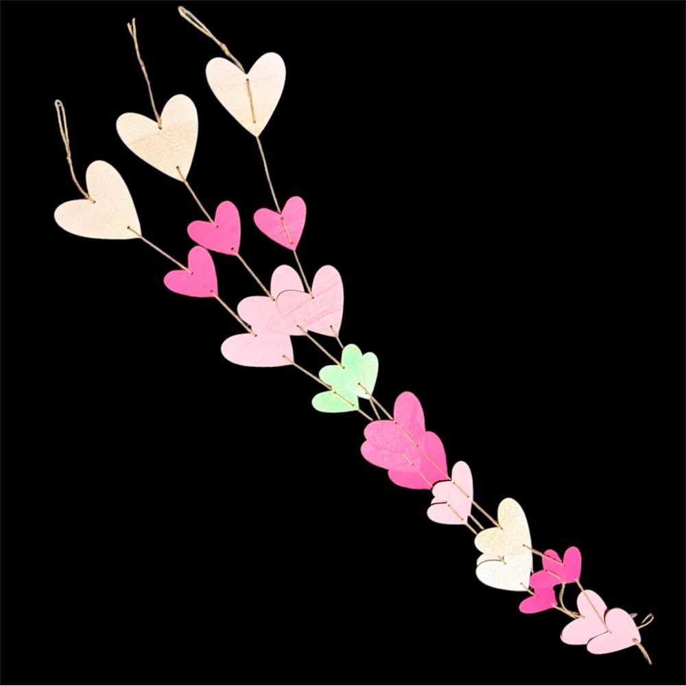 60” Wooden Hearts Garland - Pink & White 3 Strands!